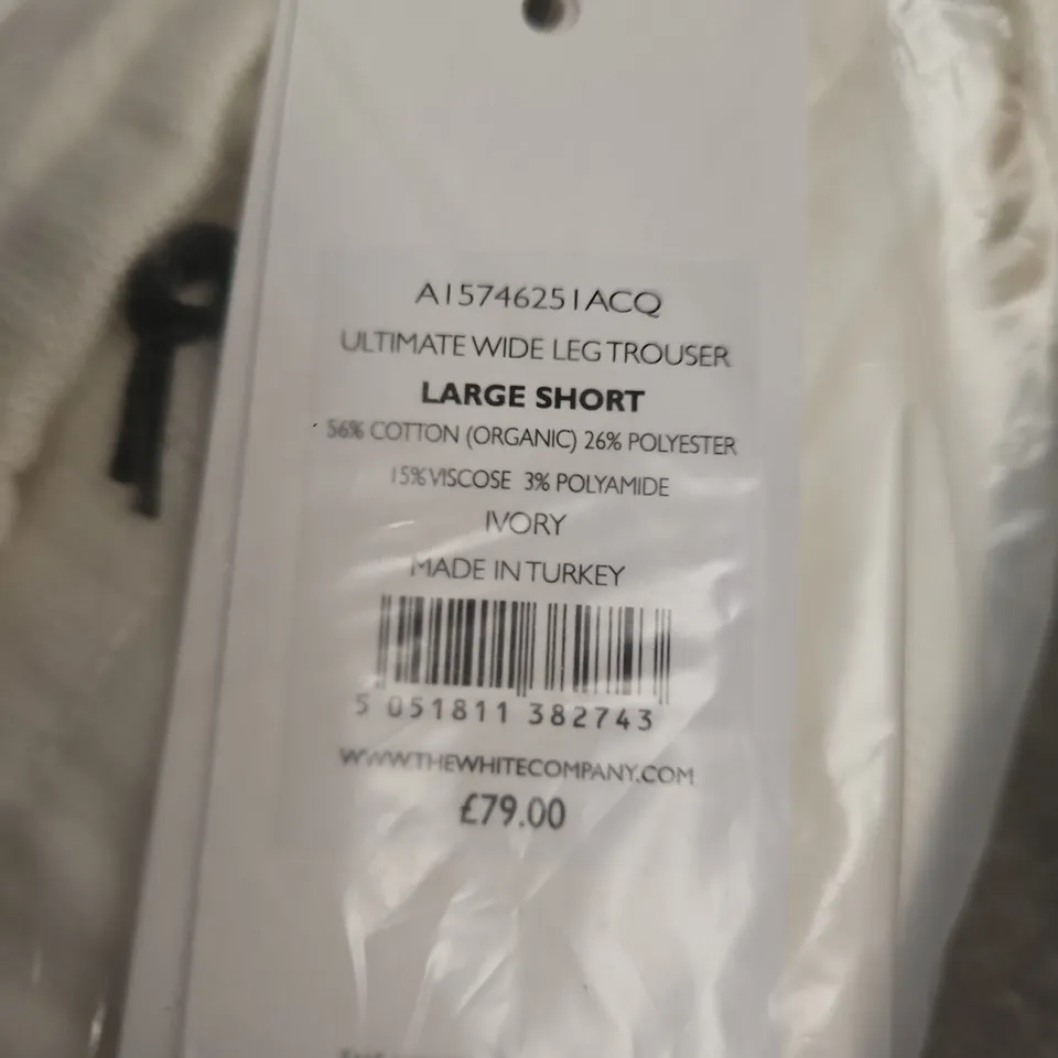 THE WHITE COMPANY IVORY ULTIMATE WIDE LEG TROUSERS – LARGE SHORT