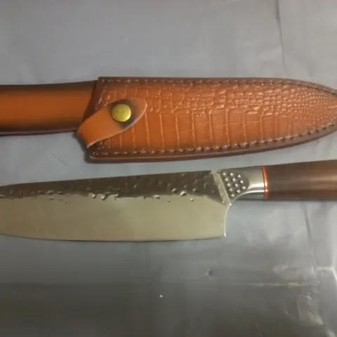 8" CHEFS KNIFE WITH WOODEN HANDLE AND SHEATH