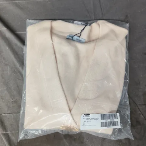 BAGGED MANGO COMPACT KNITTED SHORT SLEEVE CARDIGAN IN BEIGE SIZE SMALL