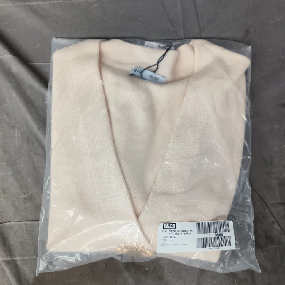 BAGGED MANGO COMPACT KNITTED SHORT SLEEVE CARDIGAN IN BEIGE SIZE SMALL