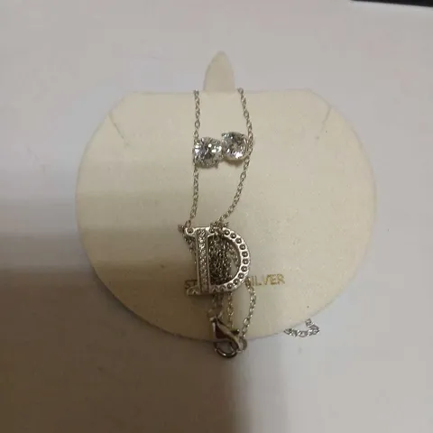 DIAMONIQUE 1.9CT TW INITIAL PENDANT & EARRING SET IN BAUBLE STERLING SILVER 