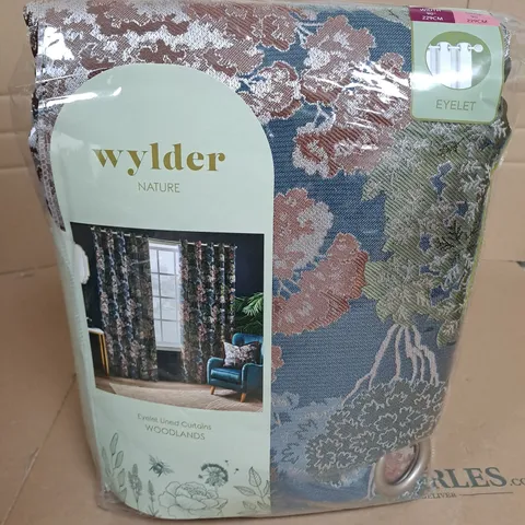 WYLDER NATURE WOODLANDS EYELET LINED CURTAINS - 90"X90"