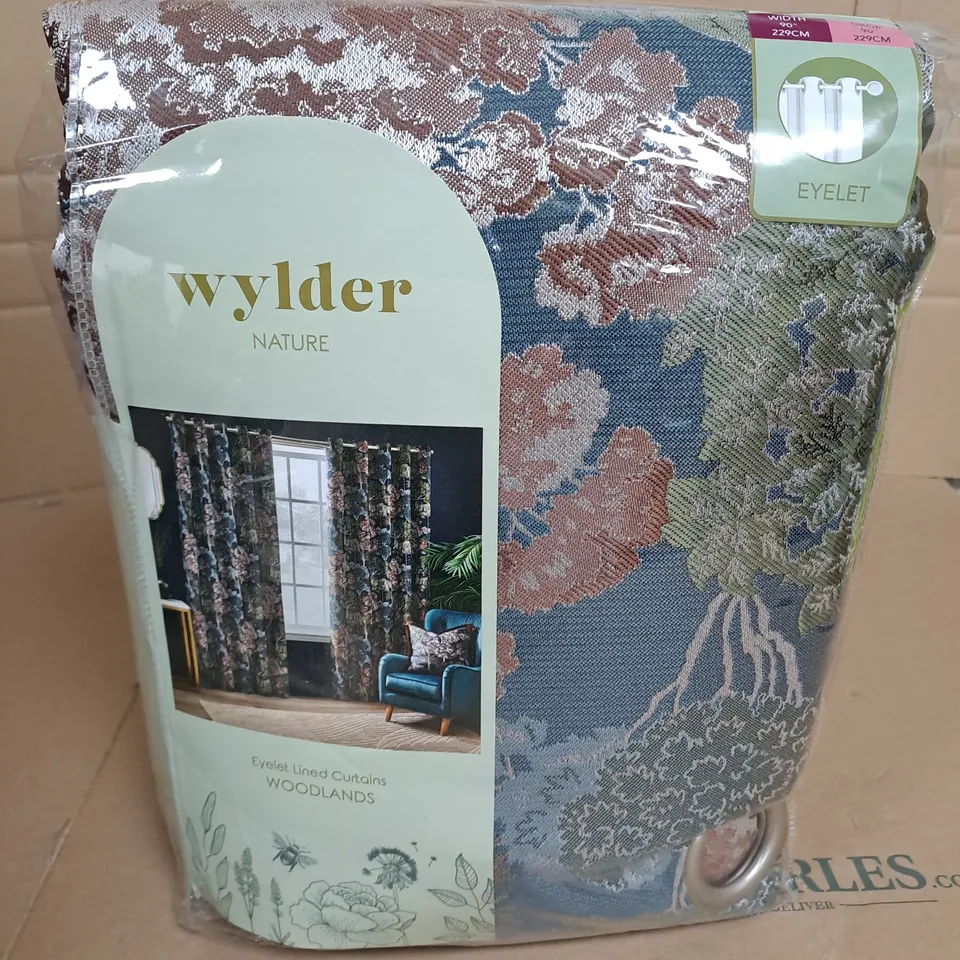 WYLDER NATURE WOODLANDS EYELET LINED CURTAINS - 90"X90"