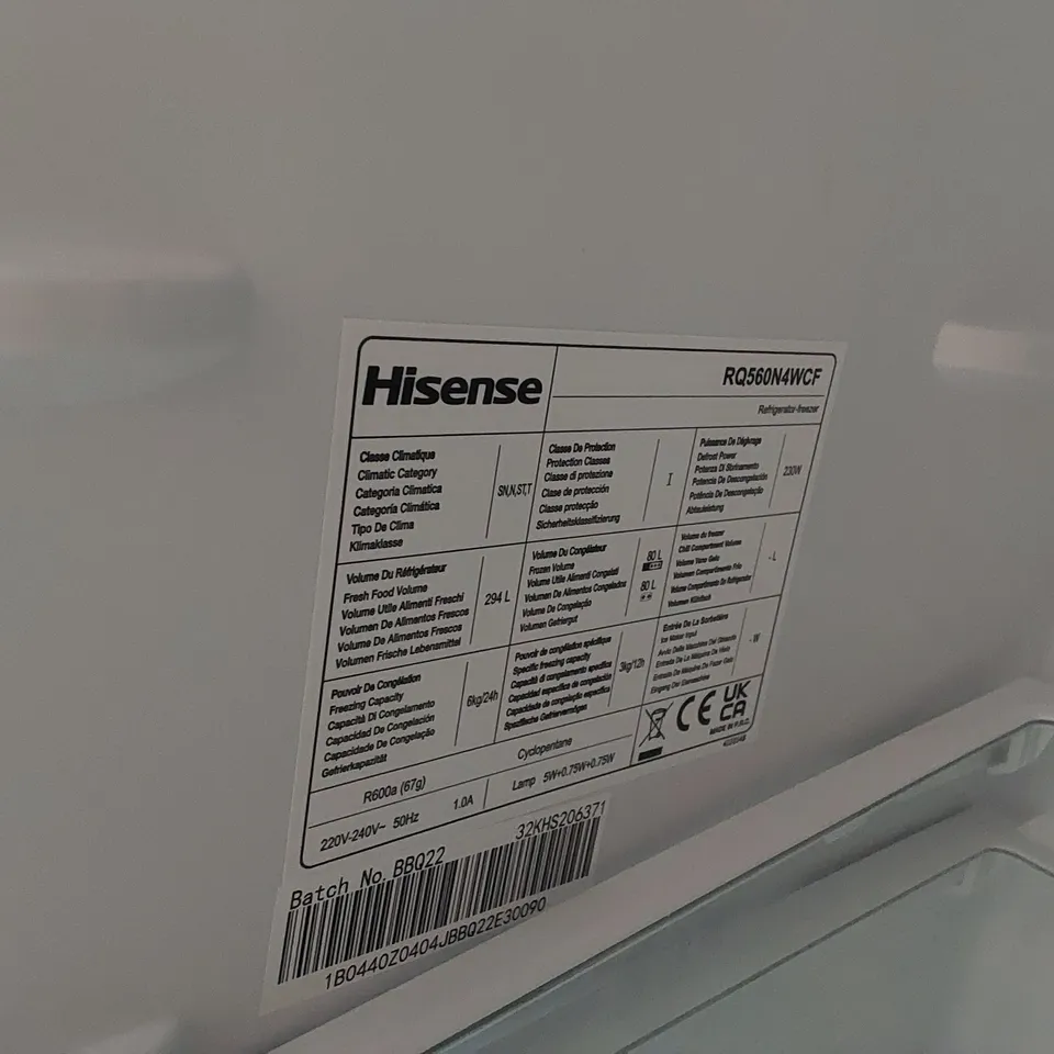 HISENSE RQ560N4WCF PUREFLAT AMERICAN FRIDGE FREEZER SILVER - UNPROCESSED RAW RETURN