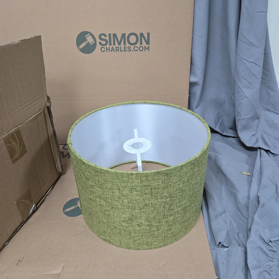 HAPPY HOMEWARES OLIVE SAGE LINEN DRUM LAMPSHADE – 12 INCH DIAMETER (30 CM) – 60W MAX