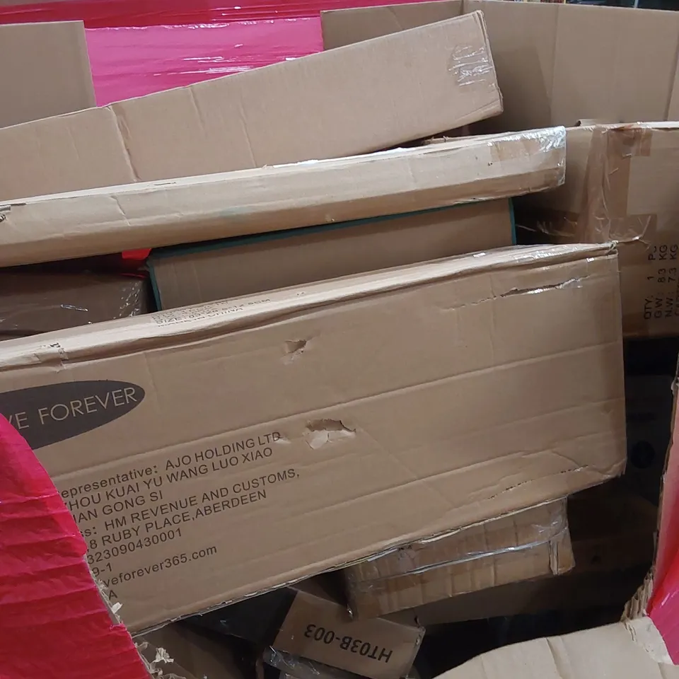 PALLET OF ASSORTED HOUSEHOLD ITEMS AND CONSUMER PRODUCTS TO INCLUDE; SHOWER MIXER, BOXED FURNITURE ETC 