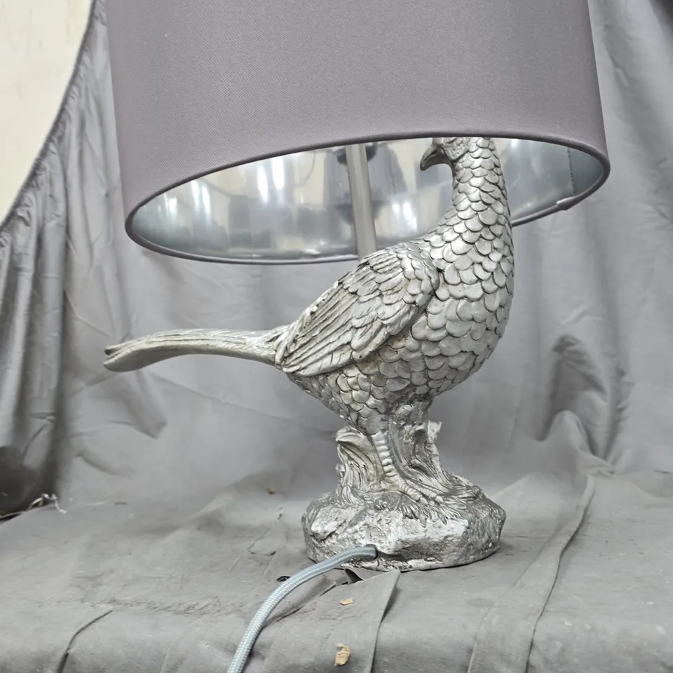 METAL BIRD TABLE LAMP WITH GREY FABRIC SHADE