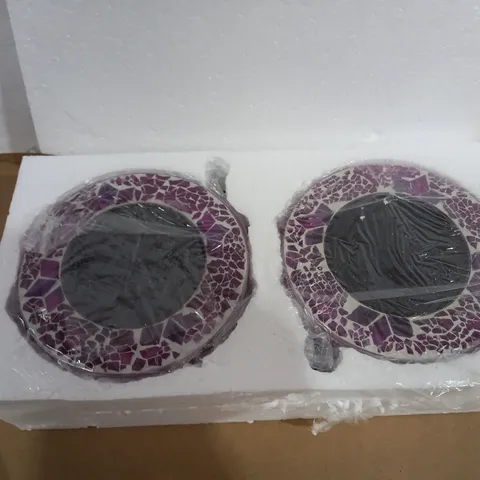 BELL & HOWELL SET OF GLASS MOSAIC DESIGN SOLAR DISK LIGHTS - PINK
