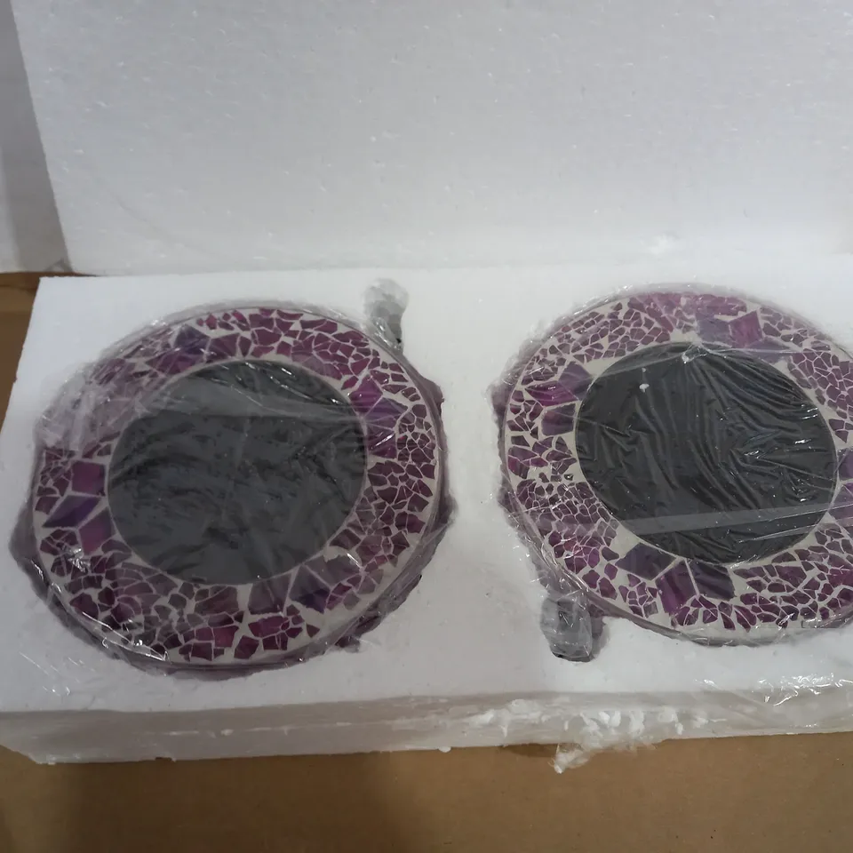 BELL & HOWELL SET OF GLASS MOSAIC DESIGN SOLAR DISK LIGHTS - PINK