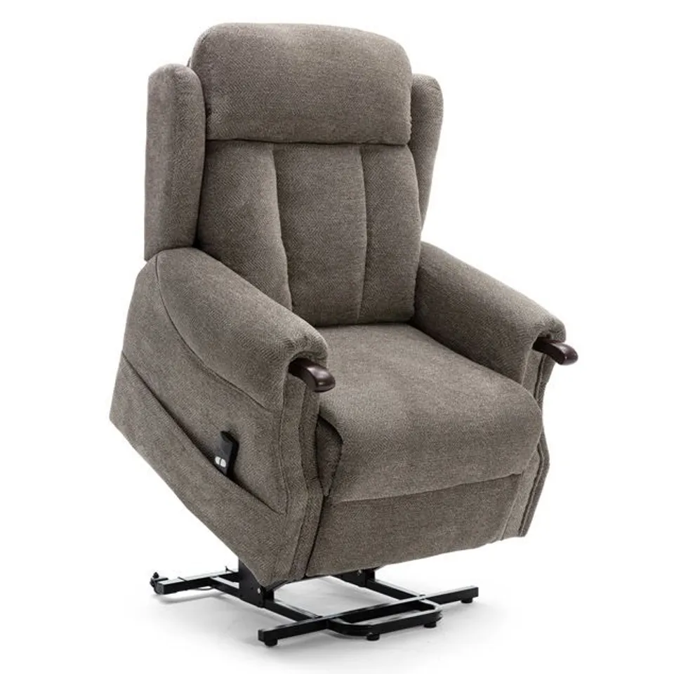 BOXED DESIGNER HALTON DUEL RISE /RECLINING EASY CHAIR BROWN FABRIC (2 BOXES)