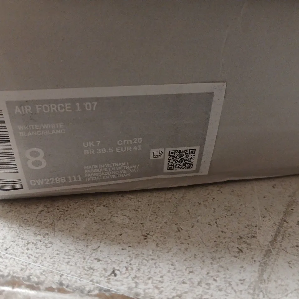 NIKE AIR FORCE 1 '07 WHITE/WHITE SNEAKERS – UK 7