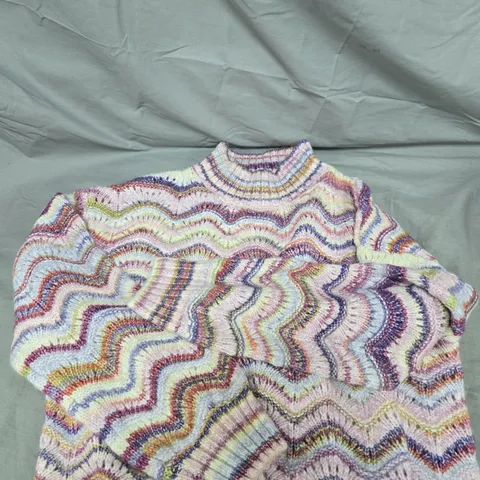 DENIM & CO. POINTELLE STRIPE HIGH NECK JUMPER - M