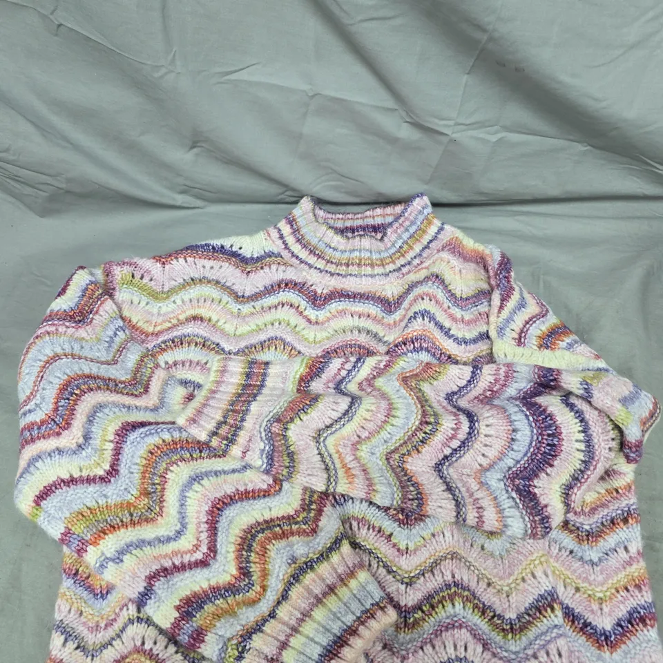 DENIM & CO. POINTELLE STRIPE HIGH NECK JUMPER - M