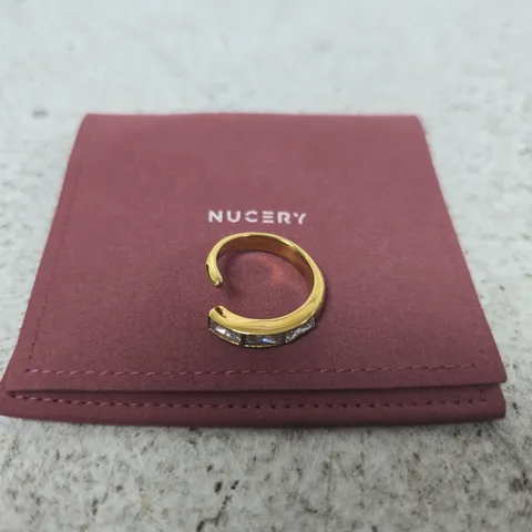 NUCERY GOLD-TONE OPEN CUFF RING WITH CLEAR STONES