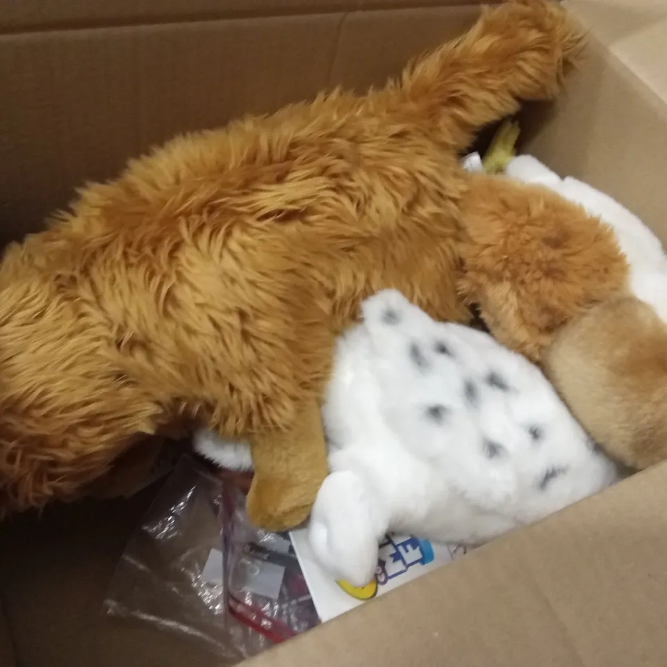 BOX TO CONTAIN KIDS ASSORTED TOYS AND ITEMS TO INCLUDE;SCOOBY DOO FIGURES,LUNA TOY,NIGHT BALL,ETC