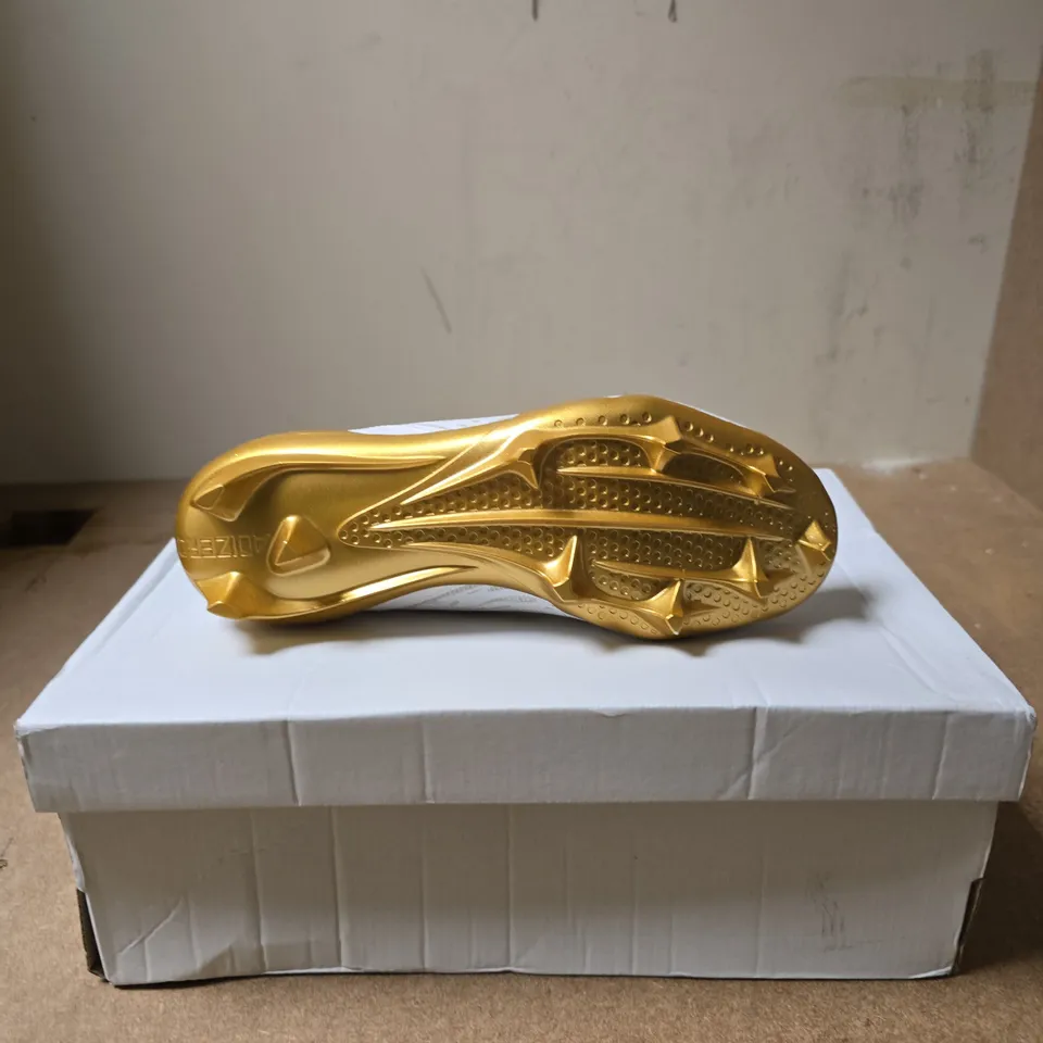 ADIDAS ADIZERO ELECTRIC AMERICAN FOOTBALL BOOTS – WHITE WITH GOLD ACCENTS, UK 5.5