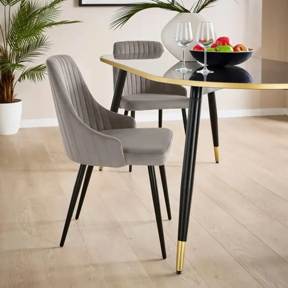 BOXED SHEA SET OF 2 DINING CHAIRS, VELVET - GREY (1 BOX)