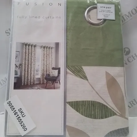 BRAND NEW FUSION FULLY LINED EYELET CURTAINS 117 X 137CM -CREAM/GREEN-