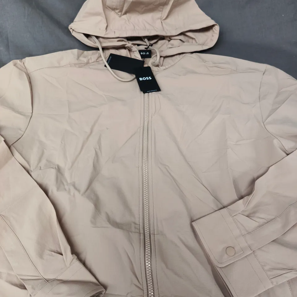HUGO BOSS HOODED JACKET - BEIGE, UK XL