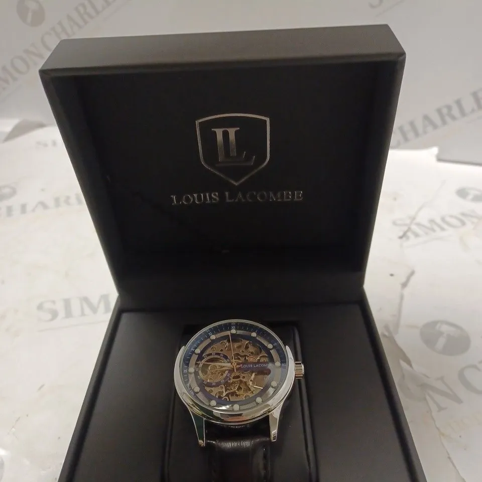 MENS LOUIS LACOMBE AUTOMATIC WATCH – SKELETON DIAL – LEATHER STRAP