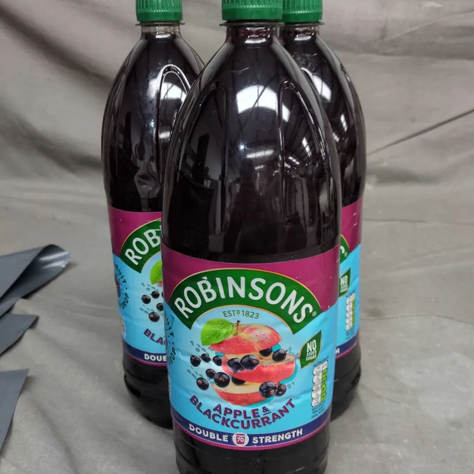 LOT OF 3 BOTTLES OF ROBINSONS DOUBLE STRENGTH APPLE & BLACKCURRANT JUICE 1.75L PER BOTTLE