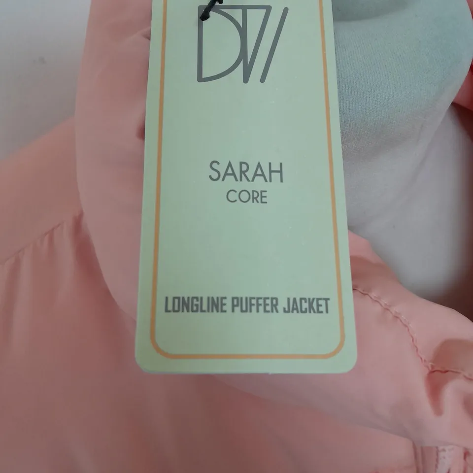 DONT THIN KTWICE SARAH LONGLINE PUFFER JACKET IN PINK - UK 16