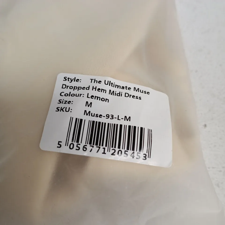 ODDMUSE THE ULTIMATE MUSE DROPPED HEM MIDI DRESS – LEMON, SIZE M