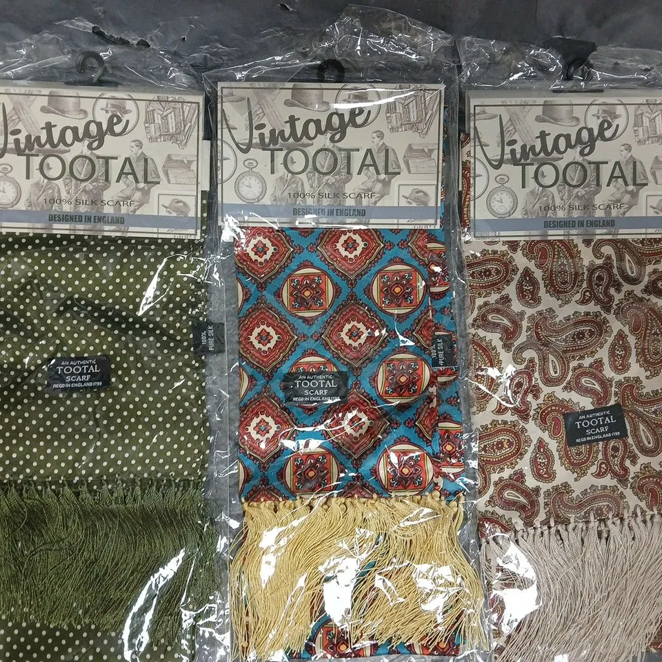 BOX OF APPROXIMATELY 50 VINTAGE TOTAL SILK SCARFS IN VARIOUS PATTERNS AND COLOURS - COLLECTION ONLY