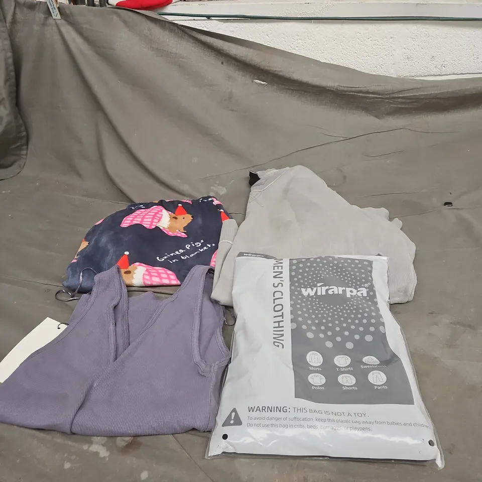 BOX OF APPROXIMATELY 20 ASSORTED CLOTHING ITEMS TO INCLUDE GREY JUMPER, ZARA TOP, PYJAMA SET ETC