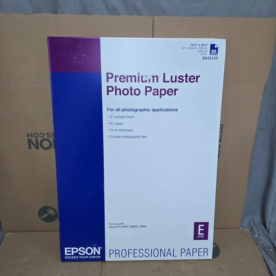 BOXED AND SEALED EPSON PREMIUM LUSTER PHOTO PAPER (E LUSTER - A2) - 25 SHEETS