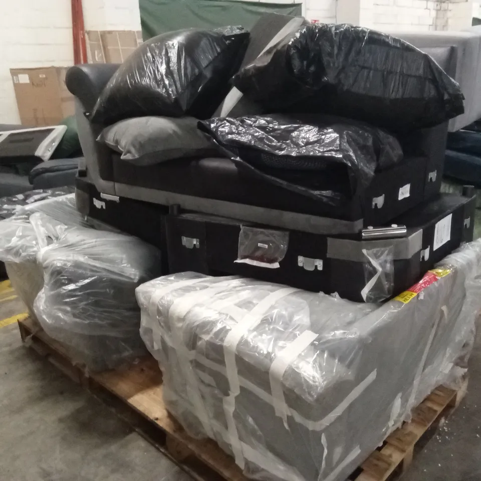 PALLET OF ASSORTED INCOMPLETE DESIGNER SOFA PARTS AND PIECES 
