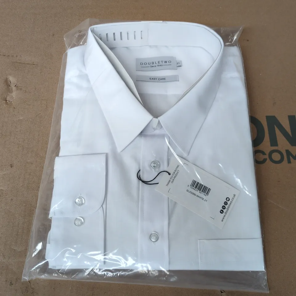 BAGGED DOUBLE TWO MEN'S CLASSIC LONG-SLEEVE SHIRT IN WHITE - 21-INCH COLLAR SIZE 