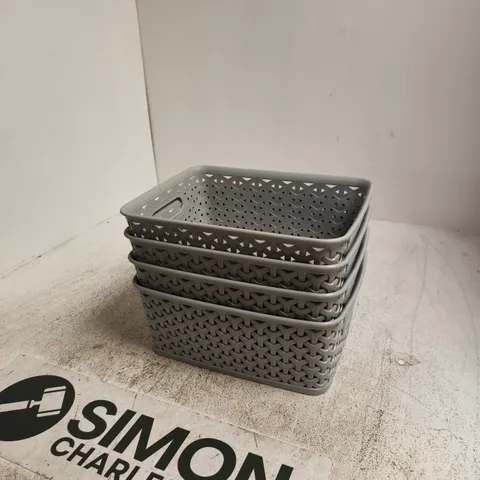 GREY PLASTIC STORAGE BASKETS – SET OF 4