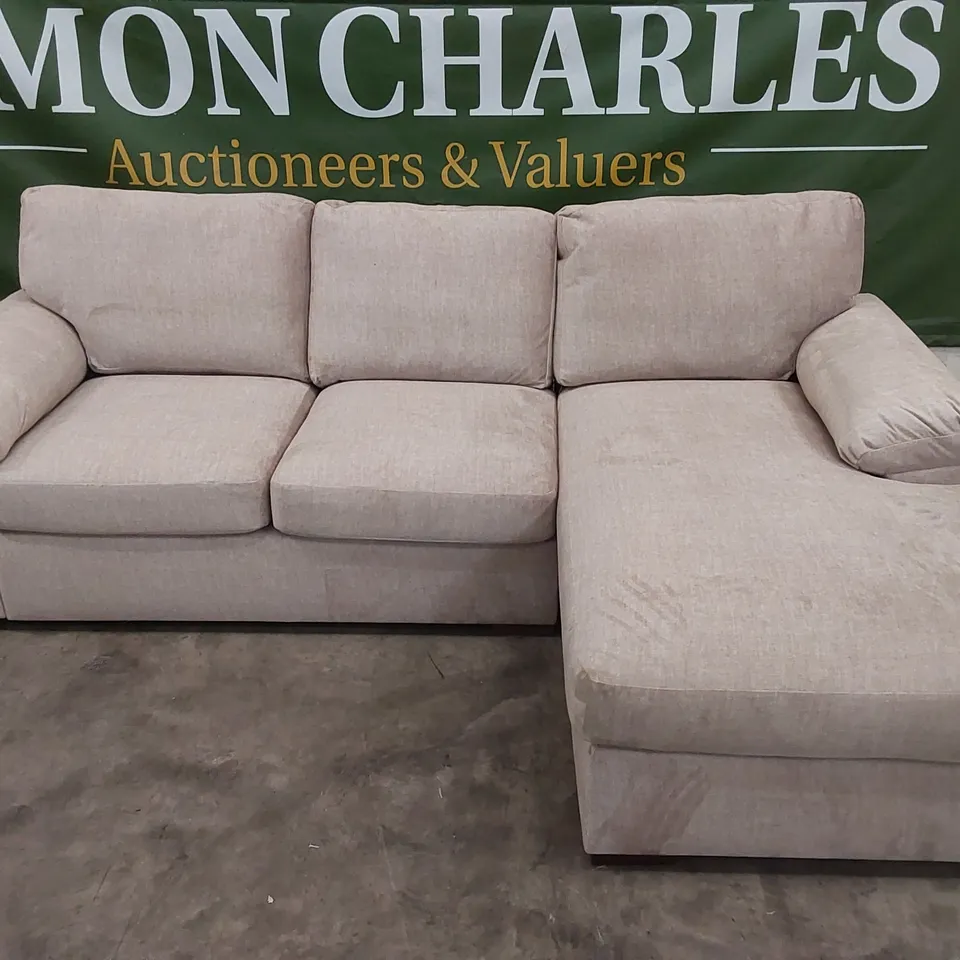 DESIGNER AMALFI FABRIC UPHOLSTERED CORNER CHAISE SOFA - BEIGE 