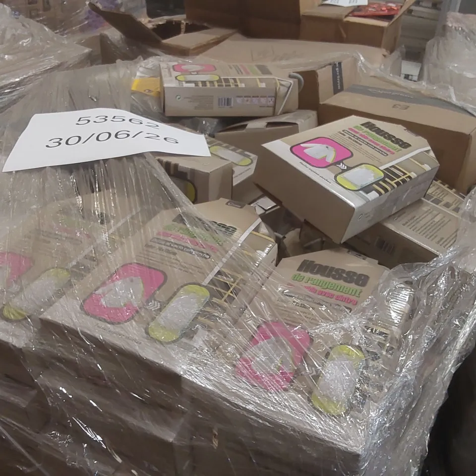 PALLET TO CONTAINING A VERY LARGE QUANTITY OF ASSORTED ITEMS INCLUDING: RUBBER DUCKS, VACUUM BAG HANGERS, 21 PIECE BBQ UTENSILS SETS, STANLEY PAINTING KITS ECT