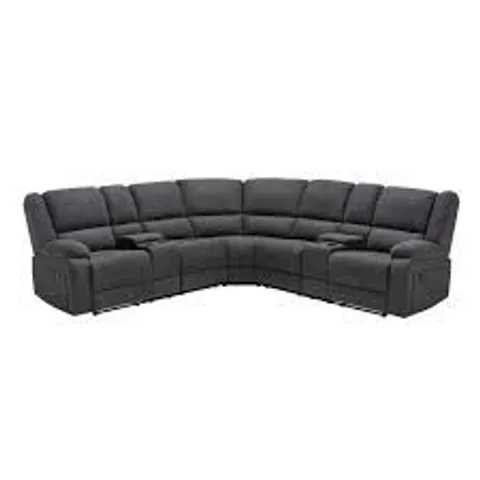 BOXED PRAGA CORNER FABRIC RECLINER SOFA - DARK GREY (3 BOXES)