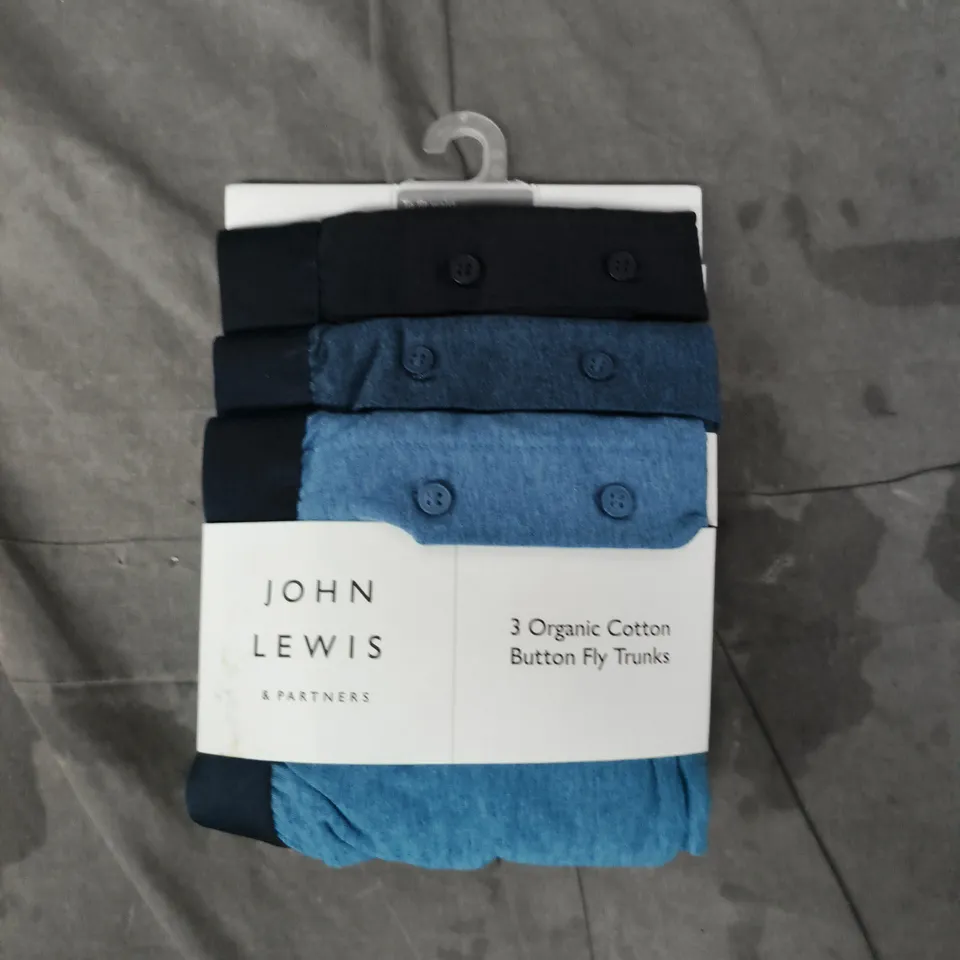 JOHN LEWIS PACK OF 3 ORGANIC COTTON BUTTON FLY TRUNKS SIZE LARGE