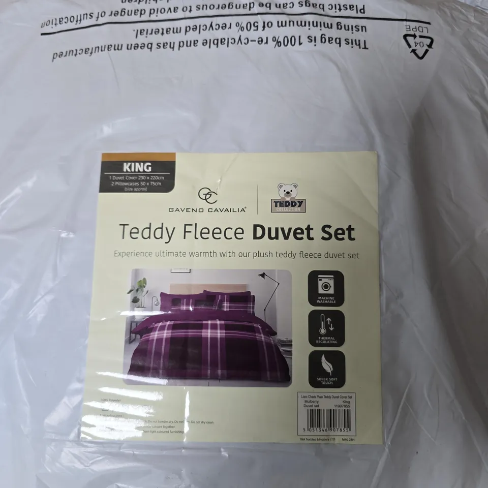 GAVENO CAVAILIA TEDDY FLEECE DUVET SET – KING SIZE, PURPLE PLAID