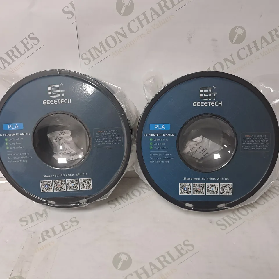 2 BOXED AND SEALED GEEETECH PLA 1.75MM 3D PRINTER FILAMENT IN MATT WHITE AND BLACK 
