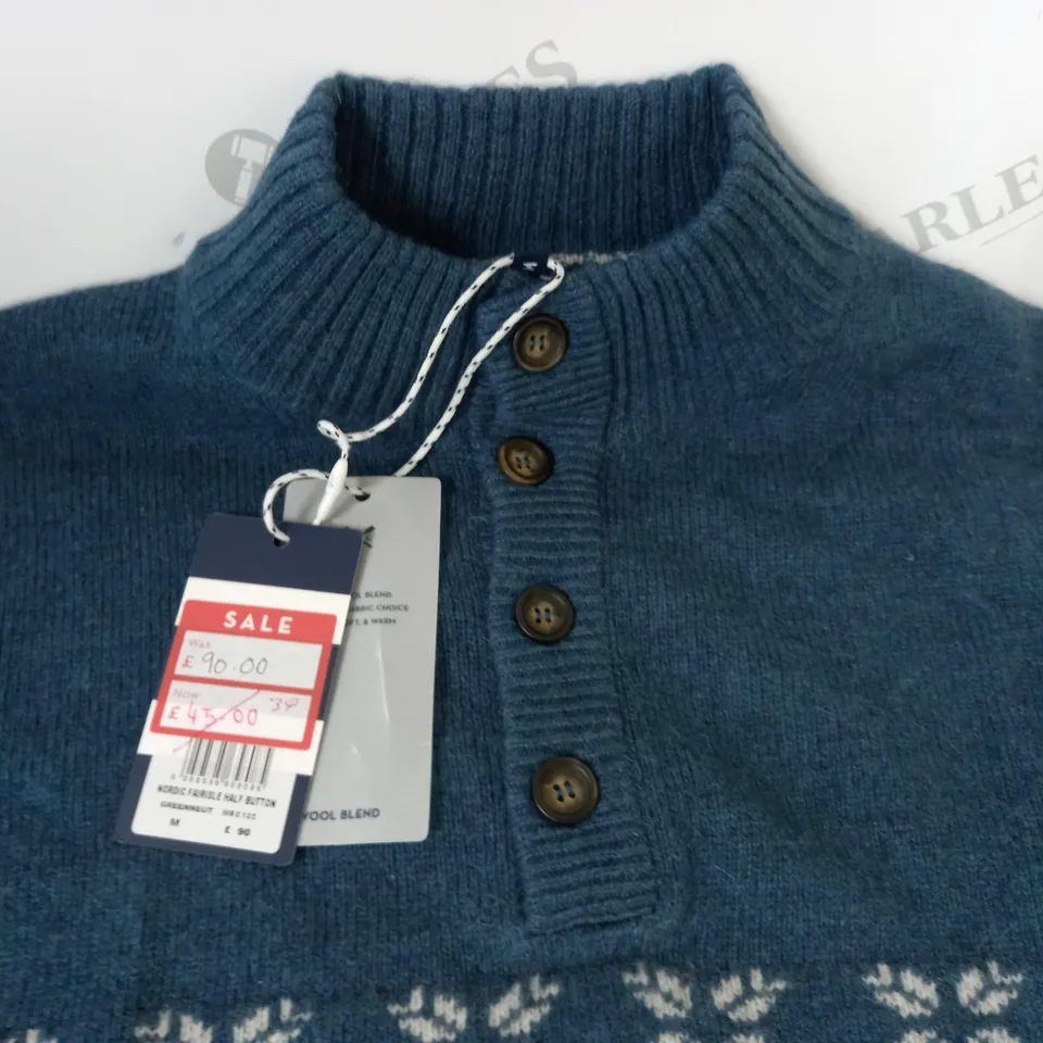 CREW CLOTHING NORDIC FAIRAISLE HALF BUTTON TOP - M