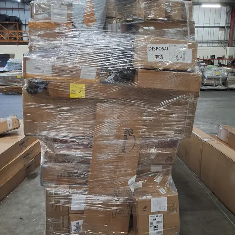 LARGE PALLET OF ASSORTED ITEMS TO INCLUDE SEWING MACHINE, ARTIFICIAL TREE, COSMETIC MIRROR AND GREY OUTDOOR CHAIR PARTS