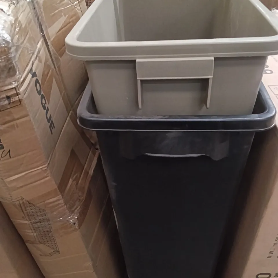 TWO PLASTIC BINS GREY & BLACK 