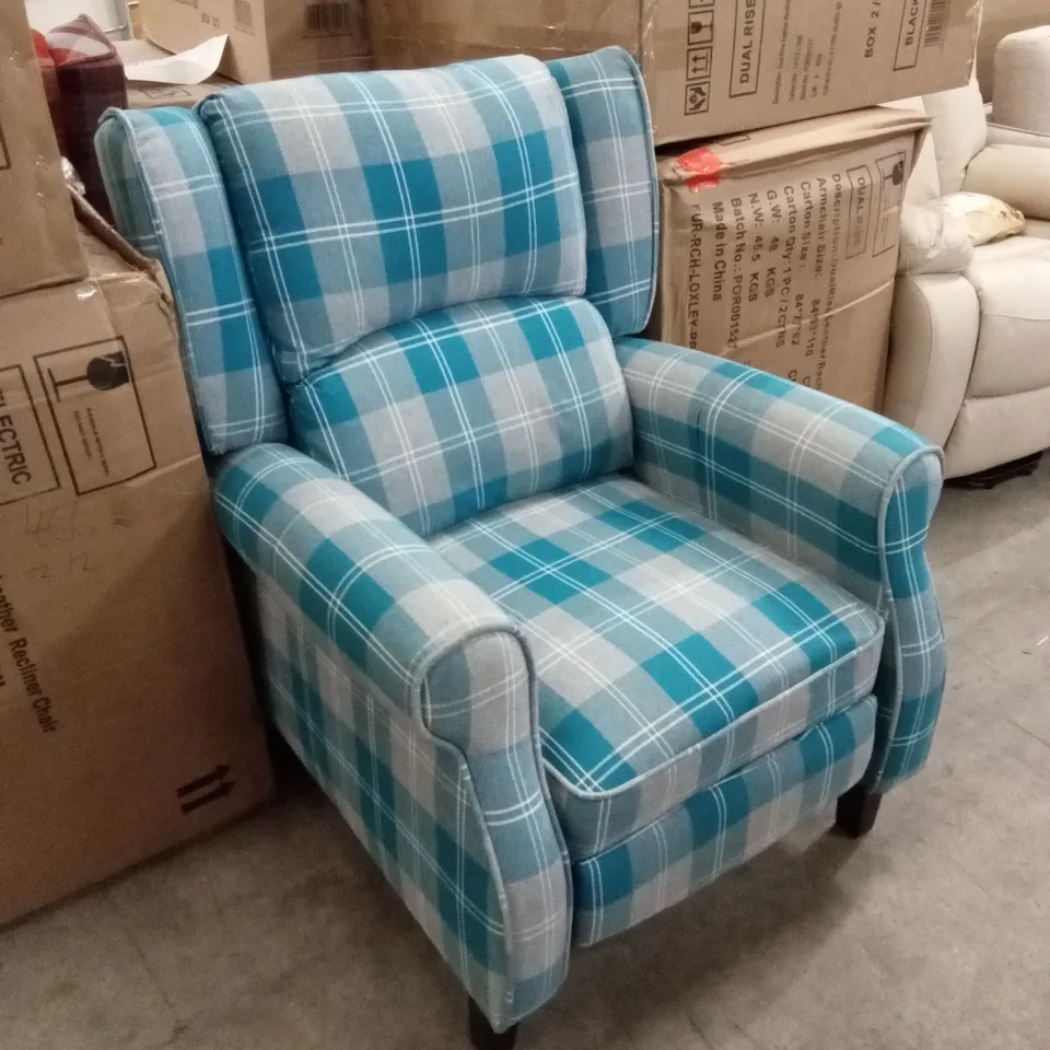 DESIGNER BLUE FABRIC PUSH-BACK RECLINER CHAIR 