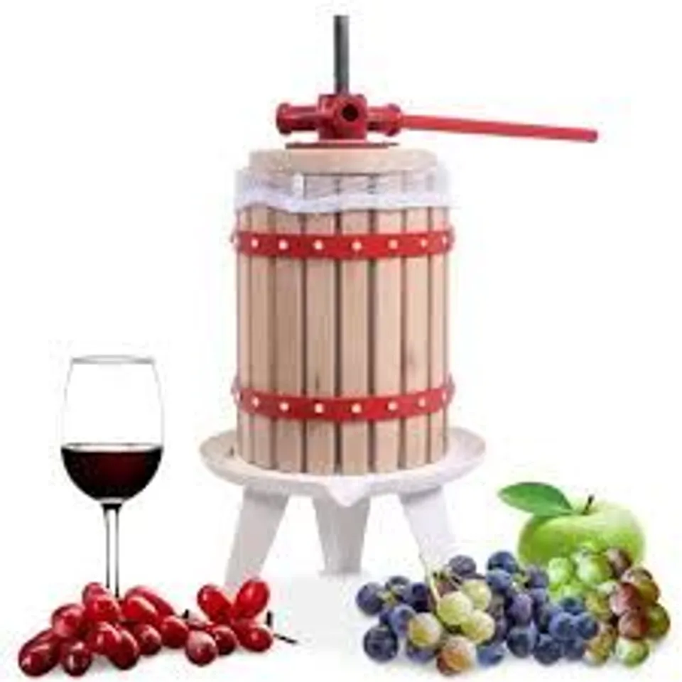 BOXED 6L FRUIT WINE PRESS WITH SOLID OAK WOOD BASKET AND STEEL LEGS (1 BOX)