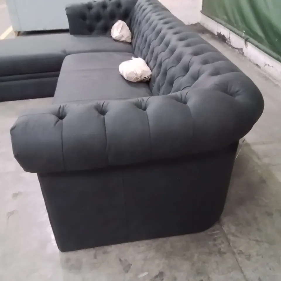 QUALITY DESIGNER CHESTER LEFT HAND CORNER FABRIC UPHOLSTERED GREY CHAISE SOFA