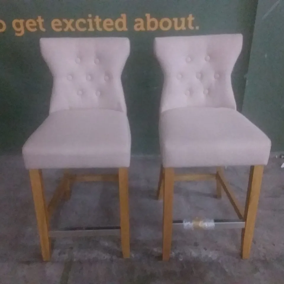 SET OF 2 BEIGE FABRIC BARSTOOLS