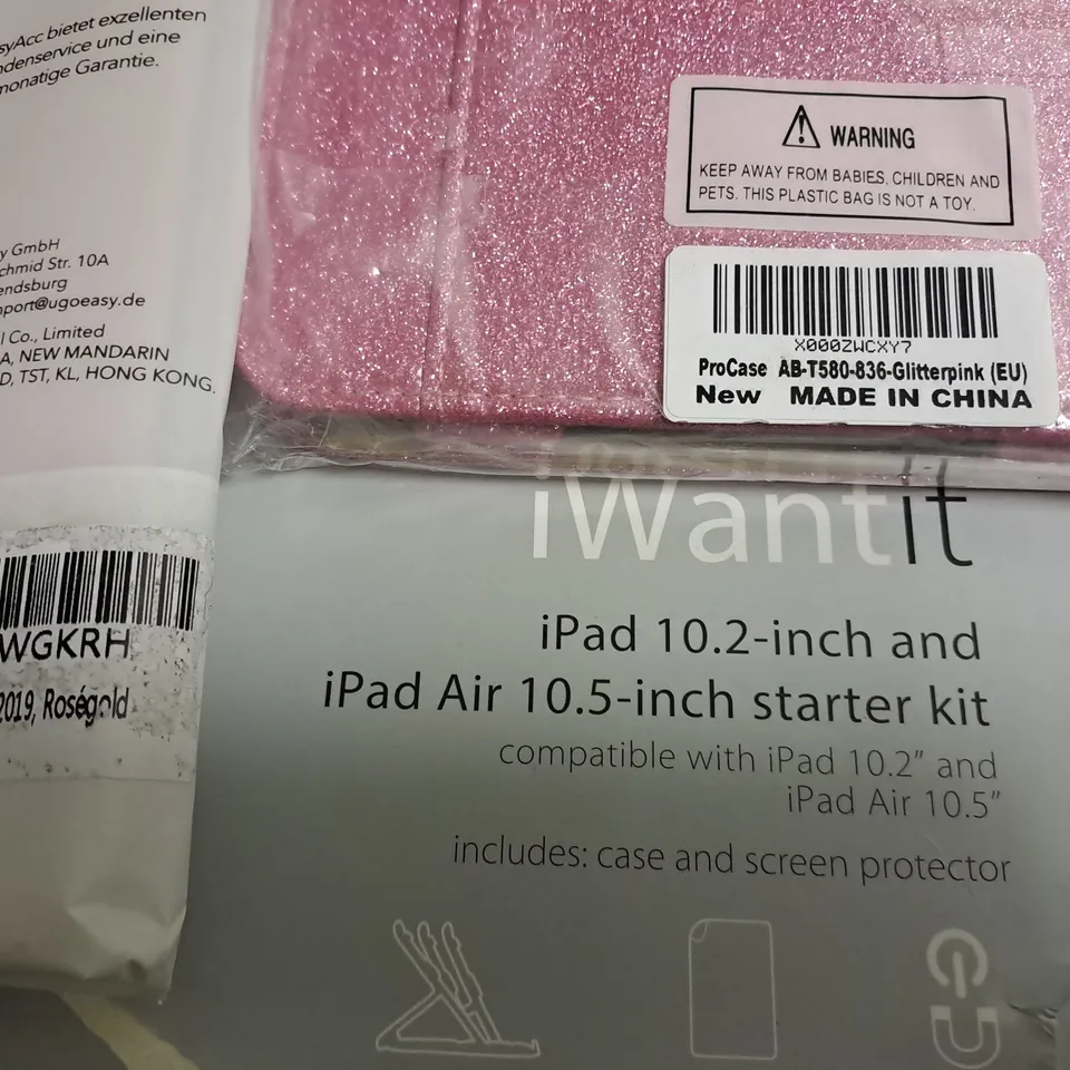 LOT OF 5 ASSORTED TABLET CASES TO INCLUDE IWANTIT IPAD 10.2" & 10.5" CASE AND GLITTER PINK PROCASE