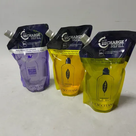 LOT OF 3 L'OCCITANE ECO RECHARGE REFILL SHOWER GEL AND FOAMING BATH 