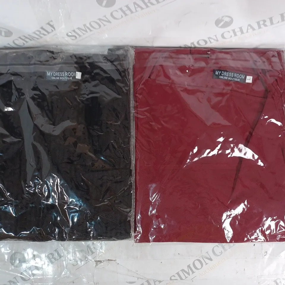 BRAND NEW BOX OF APPROXIMATELY 10 ASSORTED MY DRESS ROOM TOPS IN BLACK, AND BURGUNDY - VARIOUS SIZES