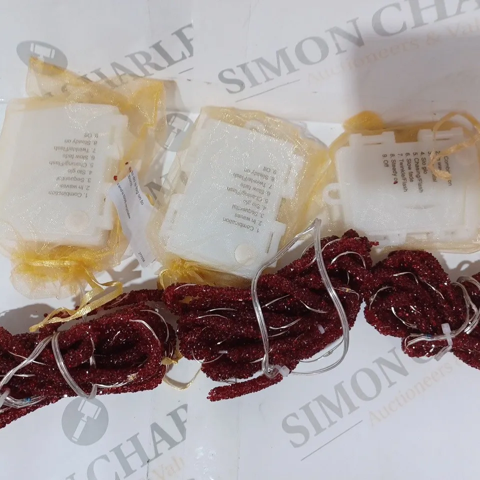 BOXED ALISON CORK PRE-LIT GLITTER ROPE STRANDS - WINE RED